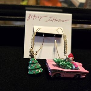 Betsey Johnson Pink Car and Green Tree Earrings